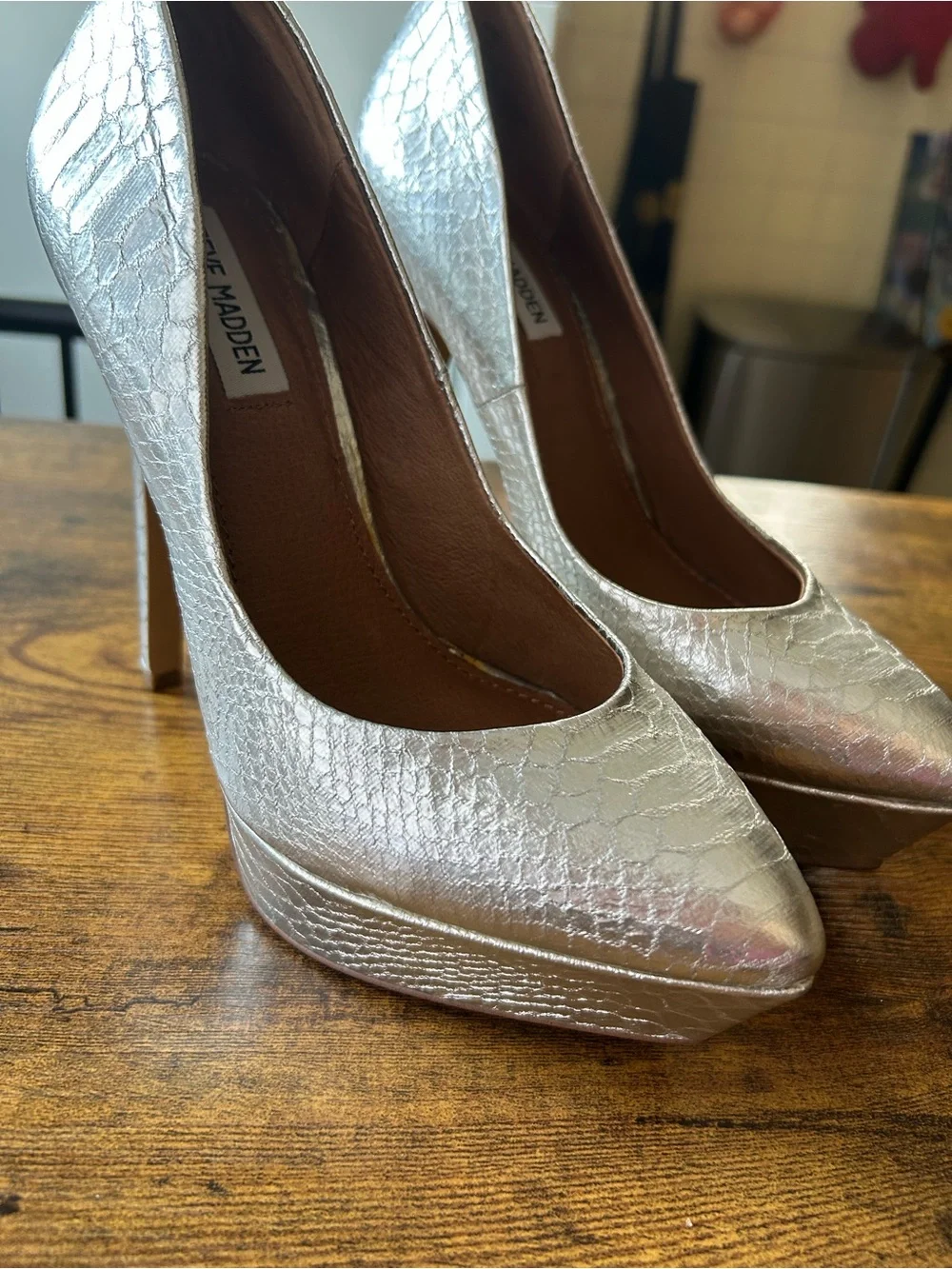 Steve Madden Silver Snakeskin Platform Stiletto Pump